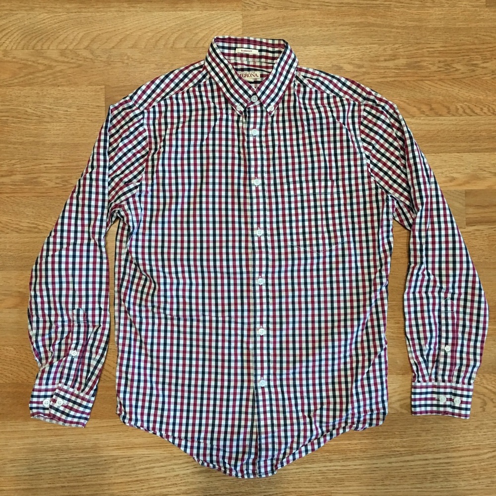 Merona Red Black Checkered Button Dress Shirt
